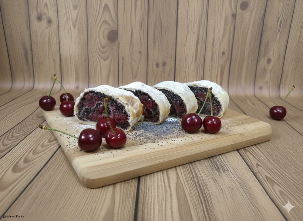 Makovo-višňová štrúdla 1,200g (celá noha, štrúdla s lístkového cesta)