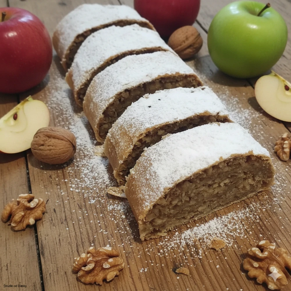 Orechovo-jablková štrúdla 1,400g (celá noha,štrúdla s lístkového cesta)